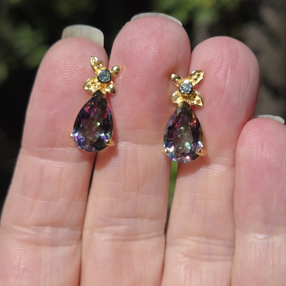 Mystic Sultans Teardrop & Topaz Natural Sterling & Gold Earrings 3.5k Each - Picture 9 of 11